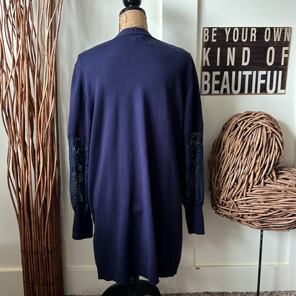 Chloe & Jasmine Navy Lace Sleeve Cardigan Sweater - Picture 7 of 10